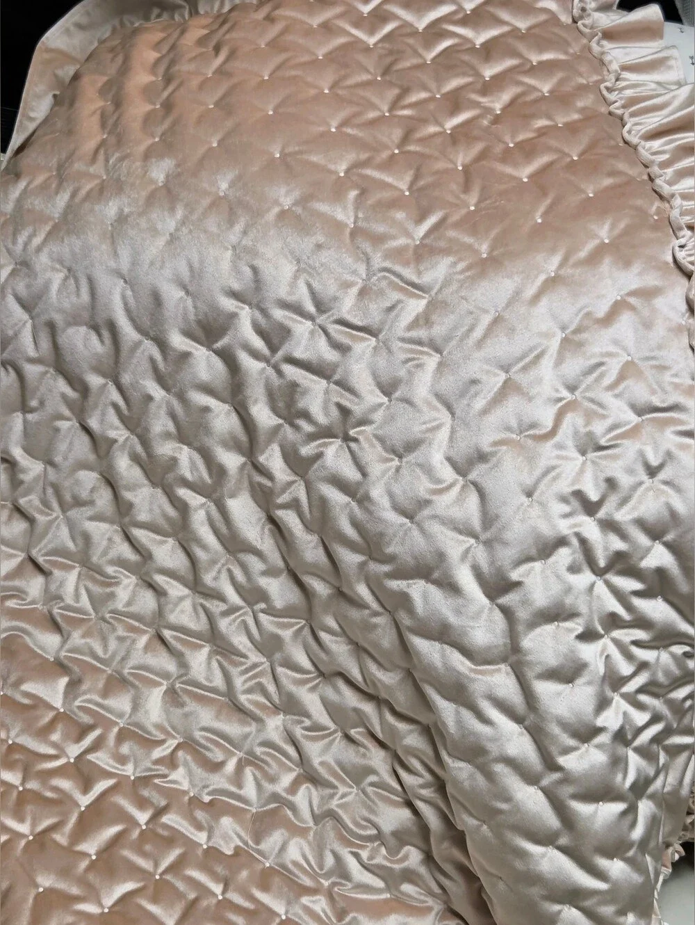 Levtex Baby Heritage NWOT Blush Pink Velvet Quilted Crib Blanket Quilt Ruffle 36